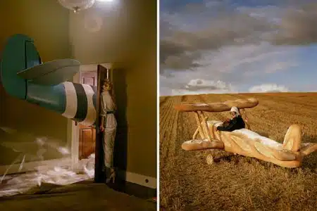 Lily Donaldson and Blue Spitfire, 2009 / Rollo Hesketh-Harvey & his baguette biplane, 2009