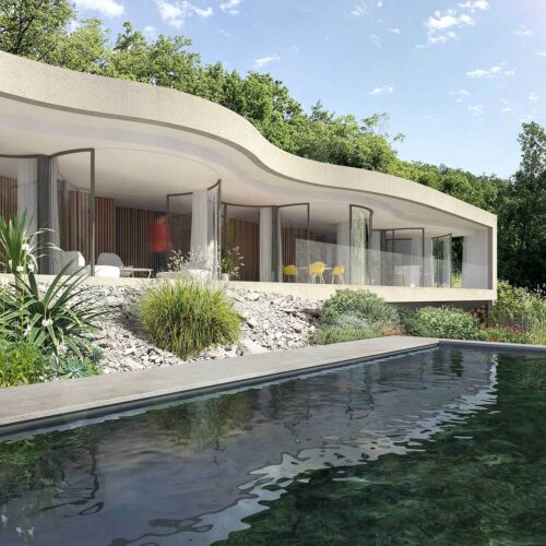 Fachada curva de cristal. Christophe Benichou y Virgile Ponsoye