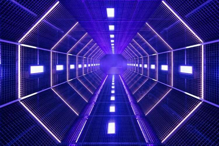 Prada, Odisea en el espacio. escenario futurista. AMO. Túnel de néon