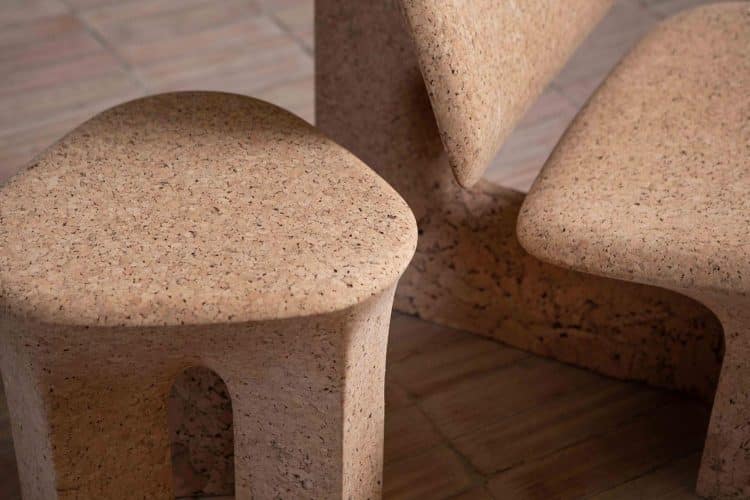 Mobiliario sostenible. Burnt cork. Caucho quemado. Noé Duchaufour-Lawrance. Made in Situ